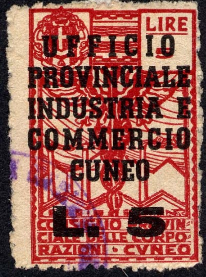 Marca da Bollo del Comune di CUNEO su Carta Bianca di dimensioni 25,5 x 31 mm