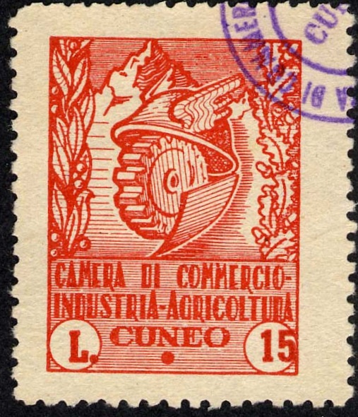 Marca da Bollo del Comune di CUNEO su Carta Bianca di dimensioni 24 x 32,5 mm