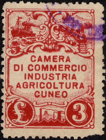 Marca da Bollo del Comune di CUNEO su Carta Bianca di dimensioni mm