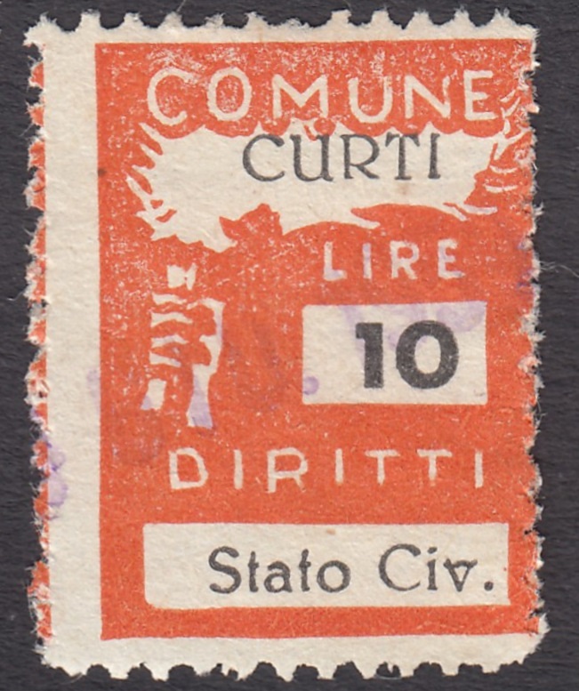 Marca da Bollo del Comune di CURTI su Carta Bianca di dimensioni 18 x 24,5 mm