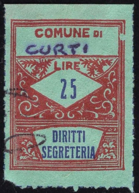 Marca da Bollo del Comune di CURTI su Carta Colorata di dimensioni 22 x 29 mm