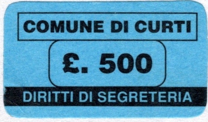 Marca da Bollo del Comune di CURTI su Carta Colorata di dimensioni 15 x 14 mm
