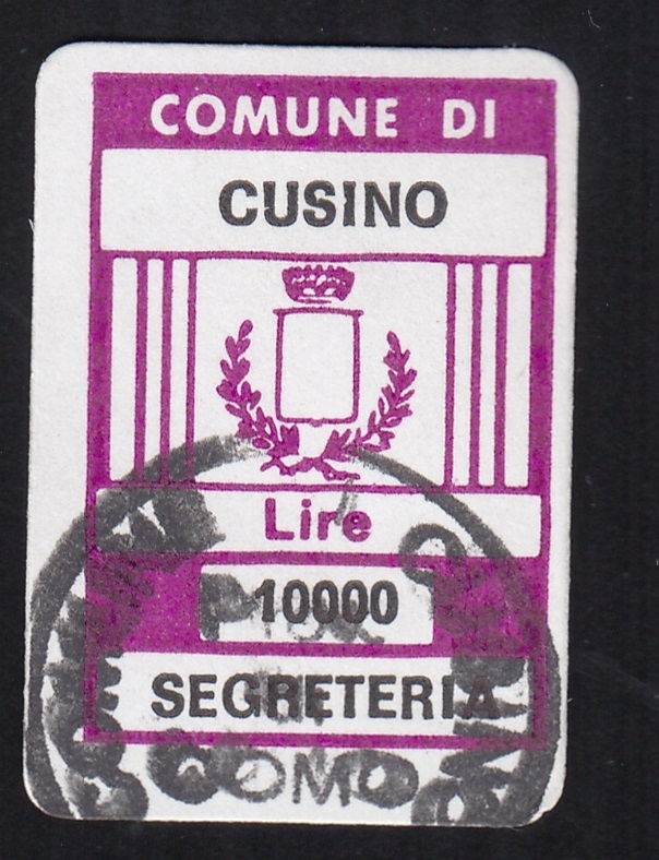 Marca da Bollo del Comune di CUSINO su Carta Bianca di dimensioni 15 x 22 mm