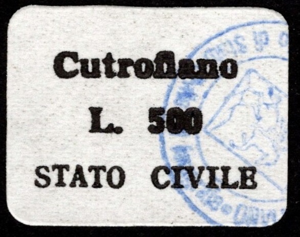 Marca da Bollo del Comune di CUTROFIANO su Carta Bianca di dimensioni 22 x 15 mm