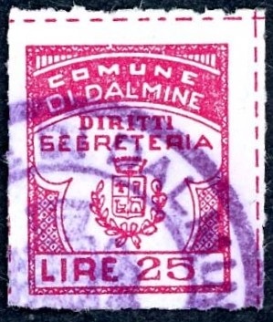 Marca da Bollo del Comune di DALMINE su Carta Bianca di dimensioni 15 x 18,5 mm