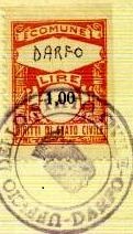 Marca da Bollo del Comune di DARFO BOARIO TERME su Carta Bianca di dimensioni 21,5 x 28 mm