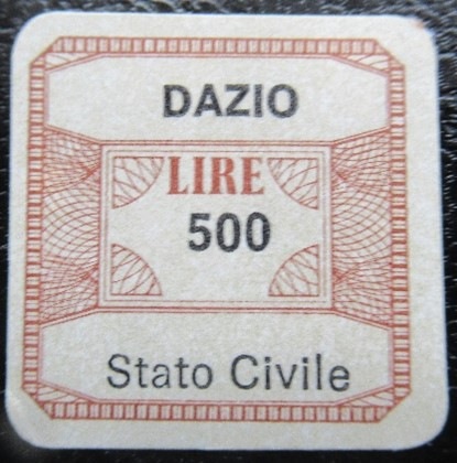 Marca da Bollo del Comune di DAZIO su Carta Bianca di dimensioni 20 x 20 mm