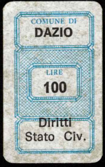 Marca da Bollo del Comune di DAZIO su Carta Bianca di dimensioni 20 x 32 mm