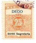 Marca da Bollo del Comune di DEGO su Carta Bianca Sottile di dimensioni 22 x 29 mm