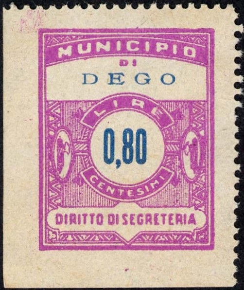 Marca da Bollo del Comune di DEGO su Carta Bianca Sottile di dimensioni 24 x 30 mm