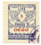 Marca da Bollo del Comune di DEGO su Carta Bianca Sottile di dimensioni 22 x 29,5 mm