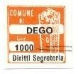 Marca da Bollo del Comune di DEGO su Carta Bianca di dimensioni 20 x 20 mm