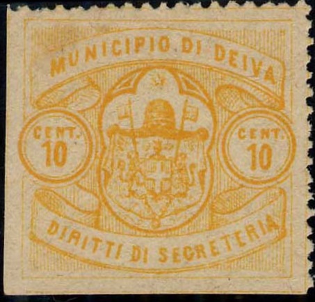 Marca da Bollo del Comune di DEIVA MARINA su Carta Bianca di dimensioni 25 x 25 mm