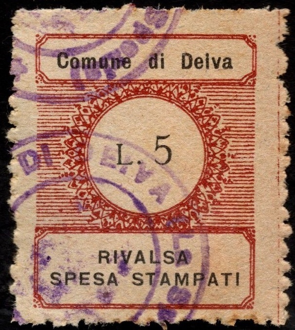 Marca da Bollo del Comune di DEIVA MARINA su Carta Bianca di dimensioni 25 x 25 mm