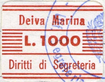 Marca da Bollo del Comune di DEIVA MARINA su Carta Bianca di dimensioni 19 x 14,5 mm