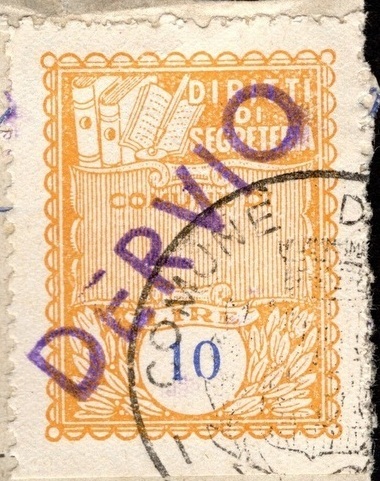 Marca da Bollo del Comune di DERVIO su Carta Bianca di dimensioni 21 X 27 mm