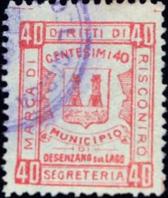 Marca da Bollo del Comune di DESENZANO DEL GARDA su Carta Bianca Sottile di dimensioni 21 x 26 mm