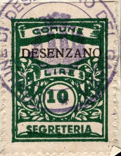 Marca da Bollo del Comune di DESENZANO DEL GARDA su Carta Bianca Sottile di dimensioni 22 x 29 mm