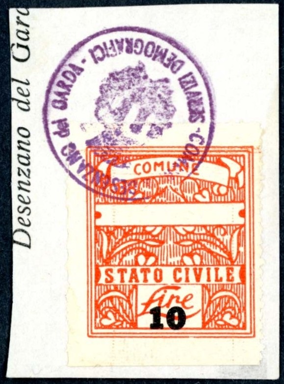 Marca da Bollo del Comune di DESENZANO DEL GARDA su Carta Bianca di dimensioni 23,5 x 26,5 mm