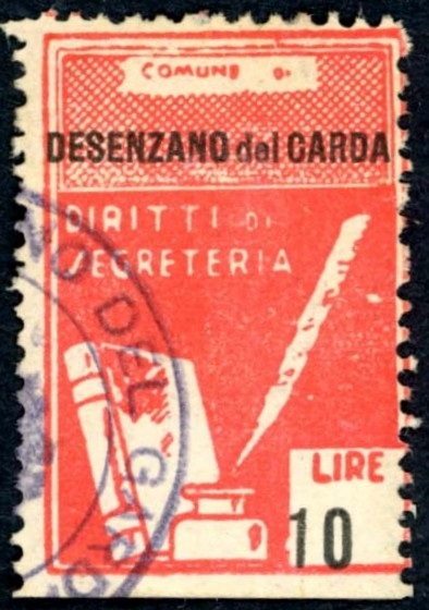 Marca da Bollo del Comune di DESENZANO DEL GARDA su Carta Bianca Sottile di dimensioni 22 X 33 mm