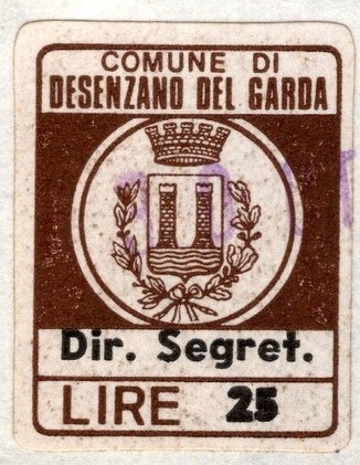 Marca da Bollo del Comune di DESENZANO DEL GARDA su Carta Bianca di dimensioni 15,5 x 20 mm