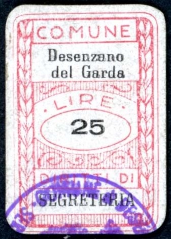 Marca da Bollo del Comune di DESENZANO DEL GARDA su Carta Bianca di dimensioni 20 x 30 mm