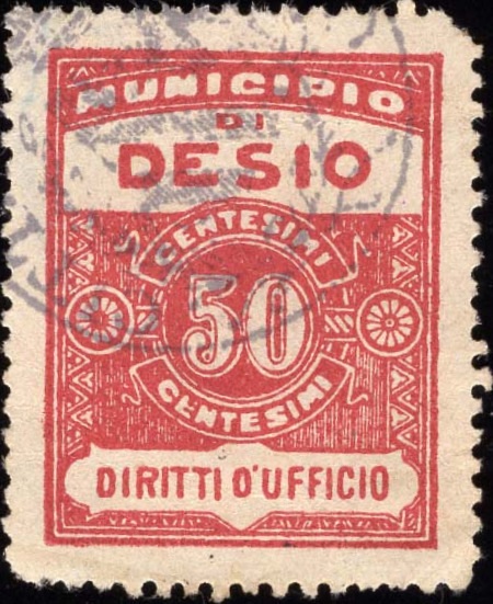 Marca da Bollo del Comune di DESIO su Carta Bianca Sittile di dimensioni 23,5 x 30 mm
