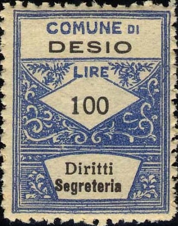 Marca da Bollo del Comune di DESIO su Carta Bianca di dimensioni 22 x 29 mm
