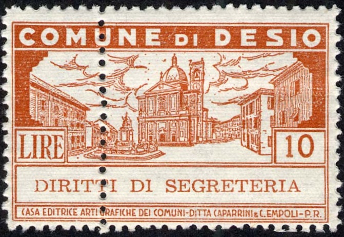 Marca da Bollo del Comune di DESIO su Carta Bianca Sittile di dimensioni 42 x 26,5 mm