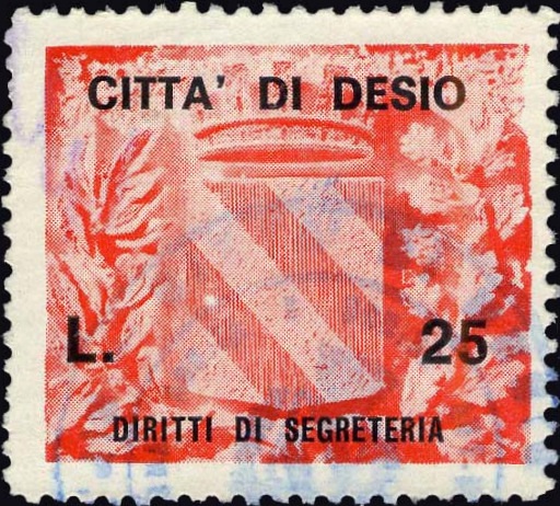 Marca da Bollo del Comune di DESIO su Carta Bianca di dimensioni 30 x 26 mm