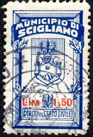 Marca da Bollo del Comune di SCIGLIANO su Carta Bianca di dimensioni mm