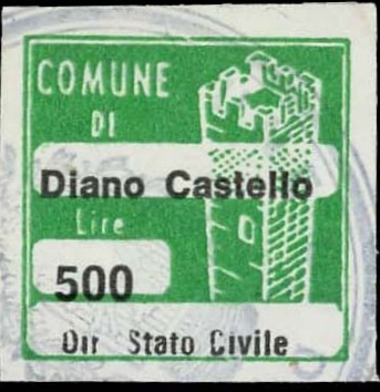Marca da Bollo del Comune di DIANO CASTELLO su Carta Bianca di dimensioni 20 x 20 mm