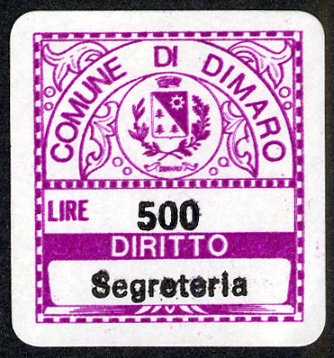 Marca da Bollo del Comune di DIMARO su Carta Bianca di dimensioni 19 x 21 mm