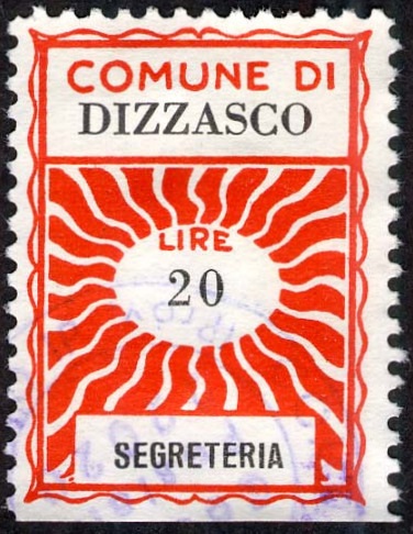 Marca da Bollo del Comune di DIZZASCO su Carta Bianca di dimensioni 21,5 x 30 mm
