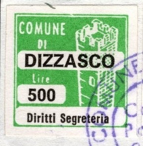 Marca da Bollo del Comune di DIZZASCO su Carta Bianca di dimensioni 20 x 20 mm