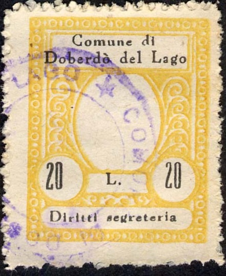 Marca da Bollo del Comune di DOBERDO DEL LAGO su Carta Bianca Sottile di dimensioni 23,5 x 29,5 mm