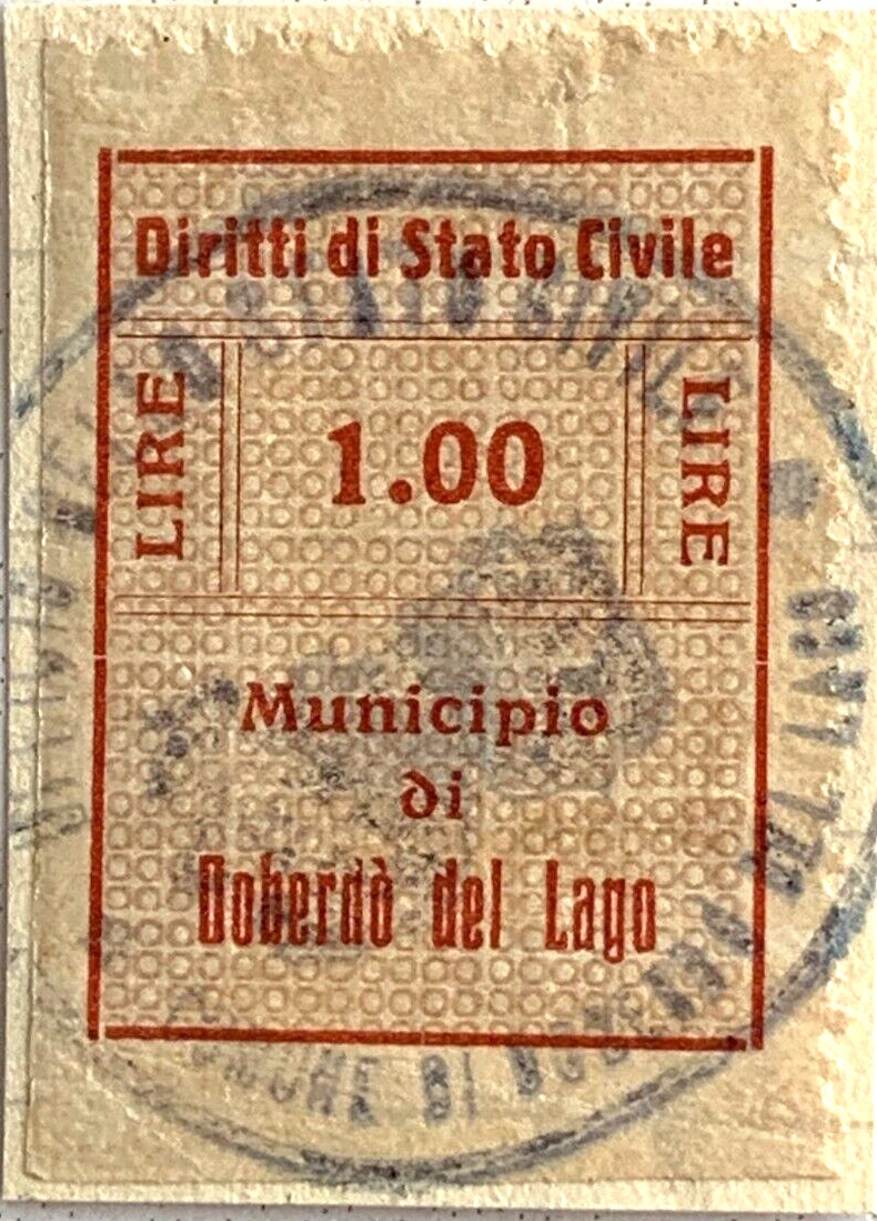 Marca da Bollo del Comune di DOBERDO DEL LAGO su Carta Bianca di dimensioni 21 X 32 mm