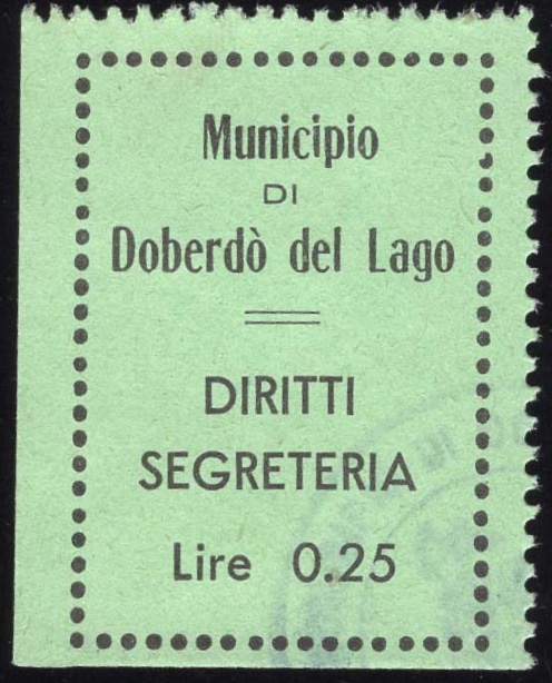 Marca da Bollo del Comune di DOBERDO DEL LAGO su Carta Colorata di dimensioni 21 X 27 mm