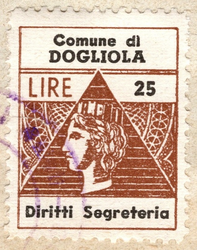Marca da Bollo del Comune di DOGLIOLA su Carta Bianca di dimensioni 16 x 22 mm