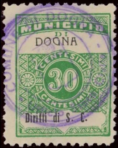 Marca da Bollo del Comune di DOGNA su Carta Bianca Sottile di dimensioni 22,5 x 29 mm
