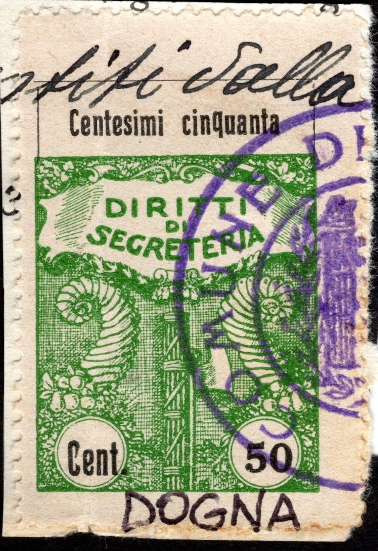 Marca da Bollo del Comune di DOGNA su Carta Bianca Sottile di dimensioni 22,5 x 31 mm