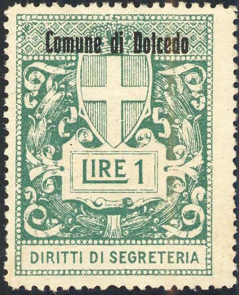 Marca da Bollo del Comune di DOLCEDO su Carta Bianca di dimensioni 28 x 37 mm