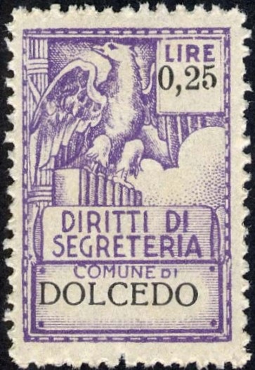 Marca da Bollo del Comune di DOLCEDO su Carta Bianca di dimensioni 20 x 30 mm