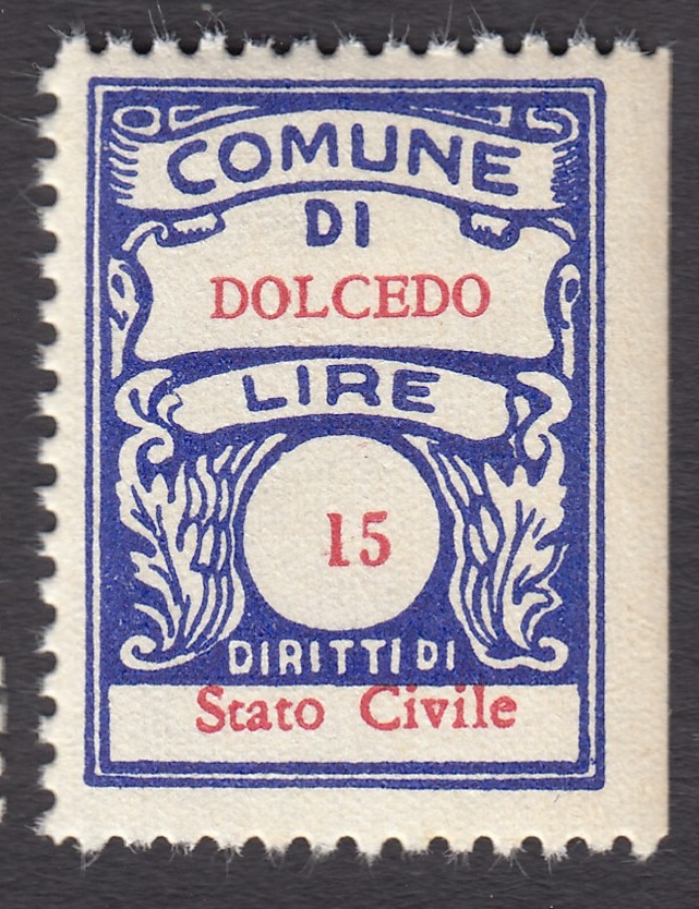 Marca da Bollo del Comune di DOLCEDO su Carta Bianca Sottile di dimensioni 22 x 29 mm