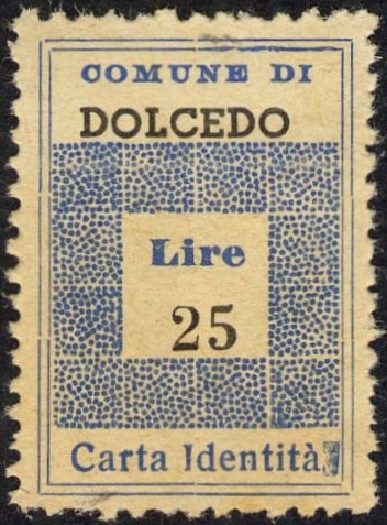 Marca da Bollo del Comune di DOLCEDO su Carta Bianca di dimensioni 19,2 x 28,5 mm