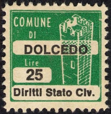 Marca da Bollo del Comune di DOLCEDO su Carta Bianca di dimensioni 20 x 20 mm