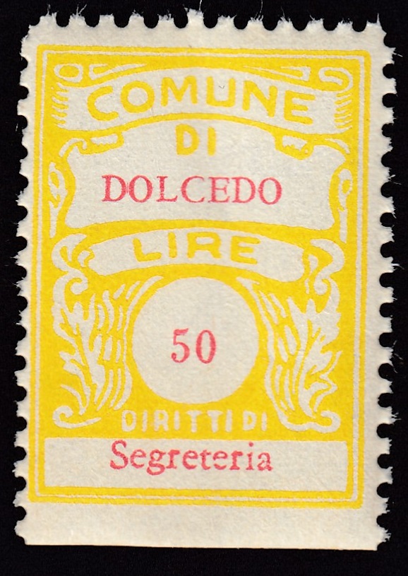 Marca da Bollo del Comune di DOLCEDO su Carta Bianca di dimensioni 20 x 23 mm