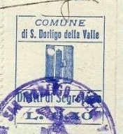 Marca da Bollo del Comune di SAN DORLIGO DELLA VALLE su Carta Bianca Sottile di dimensioni 23,5 x 28,5 mm