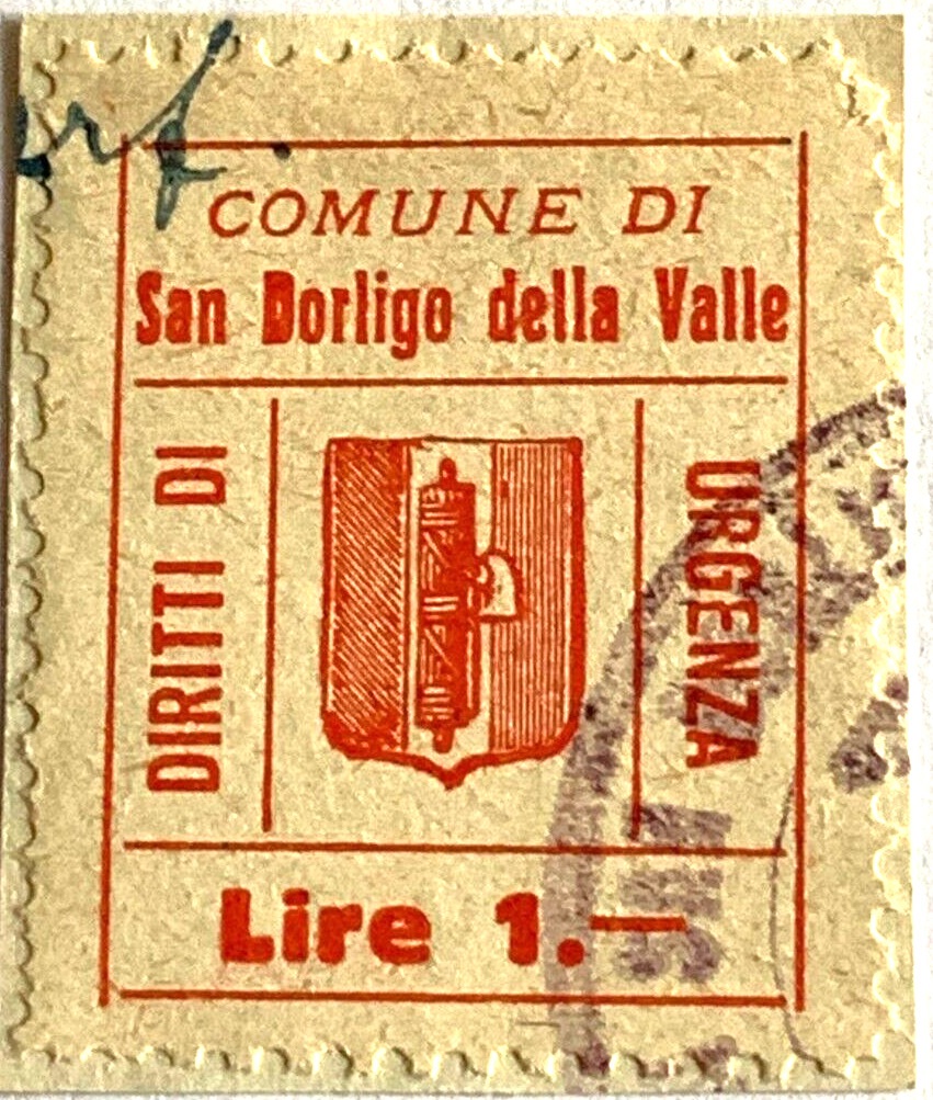 Marca da Bollo del Comune di SAN DORLIGO DELLA VALLE su Carta Bianca Sottile di dimensioni 23,5 x 28,5 mm