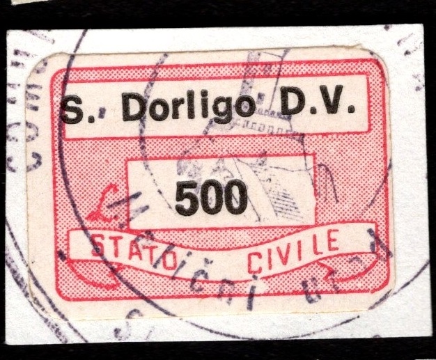 Marca da Bollo del Comune di SAN DORLIGO DELLA VALLE su Carta Bianca di dimensioni 20 x 14 mm